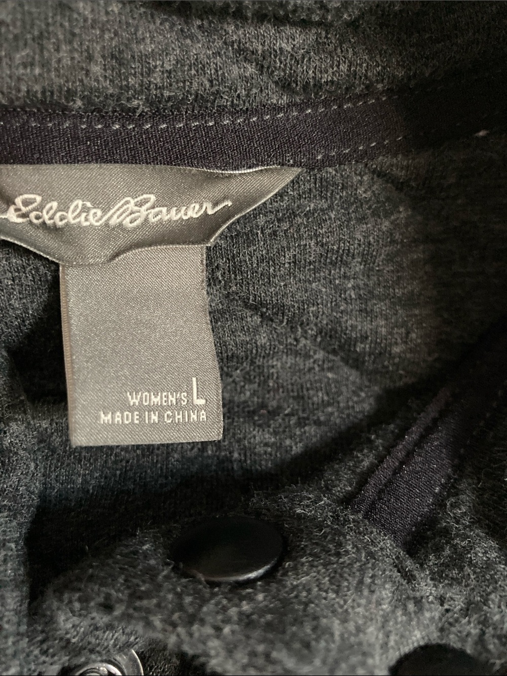Eddie Bauer Quilted Charcoal Gray Quarter Snap Pullover Large - Picture 2 of 12